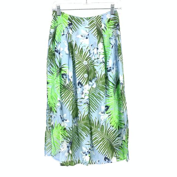 Nain Atelier A-Line Skirt Womens Size Small Tropical Foliage Print Blue Green - Picture 1 of 6